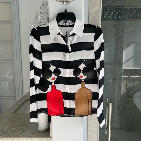 Alice + Olivia Willa Silk Striped Shirt - Picture 6 of 13